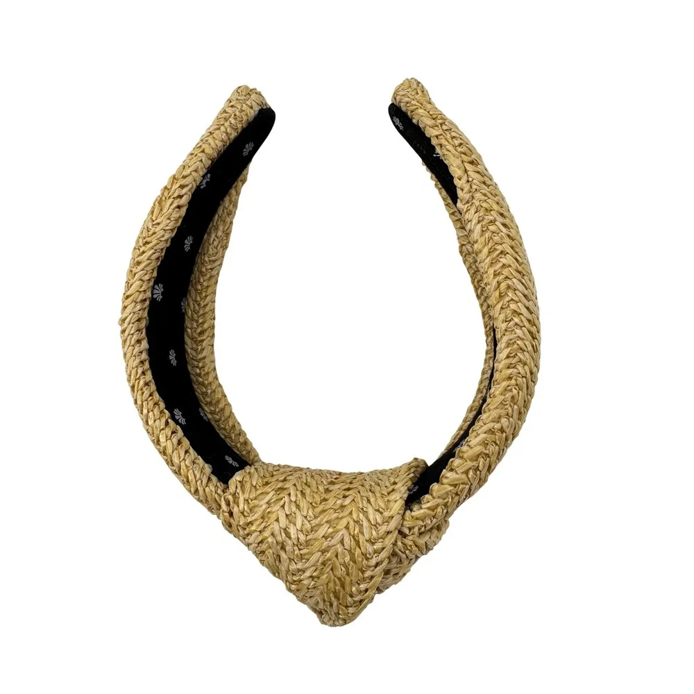 Lele Sadoughi Raffia Knitted Headband Tan Raffia Knotted One Size Summer
